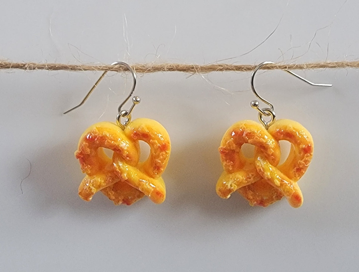 Dollhouse Miniature Pretzel Drop Hook Earrings Hypoallergenic Ear Wires Novelty