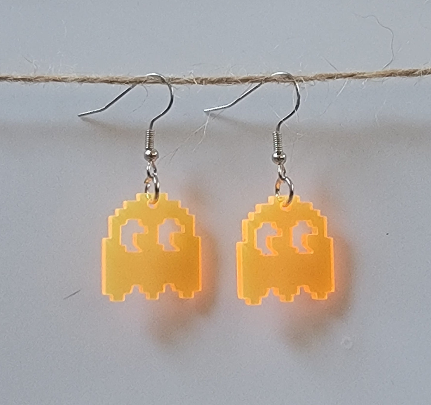 Acrylic Cut Out Pac Man Drop Hook Earrings Hypoallergenic Ear Wires Novelty