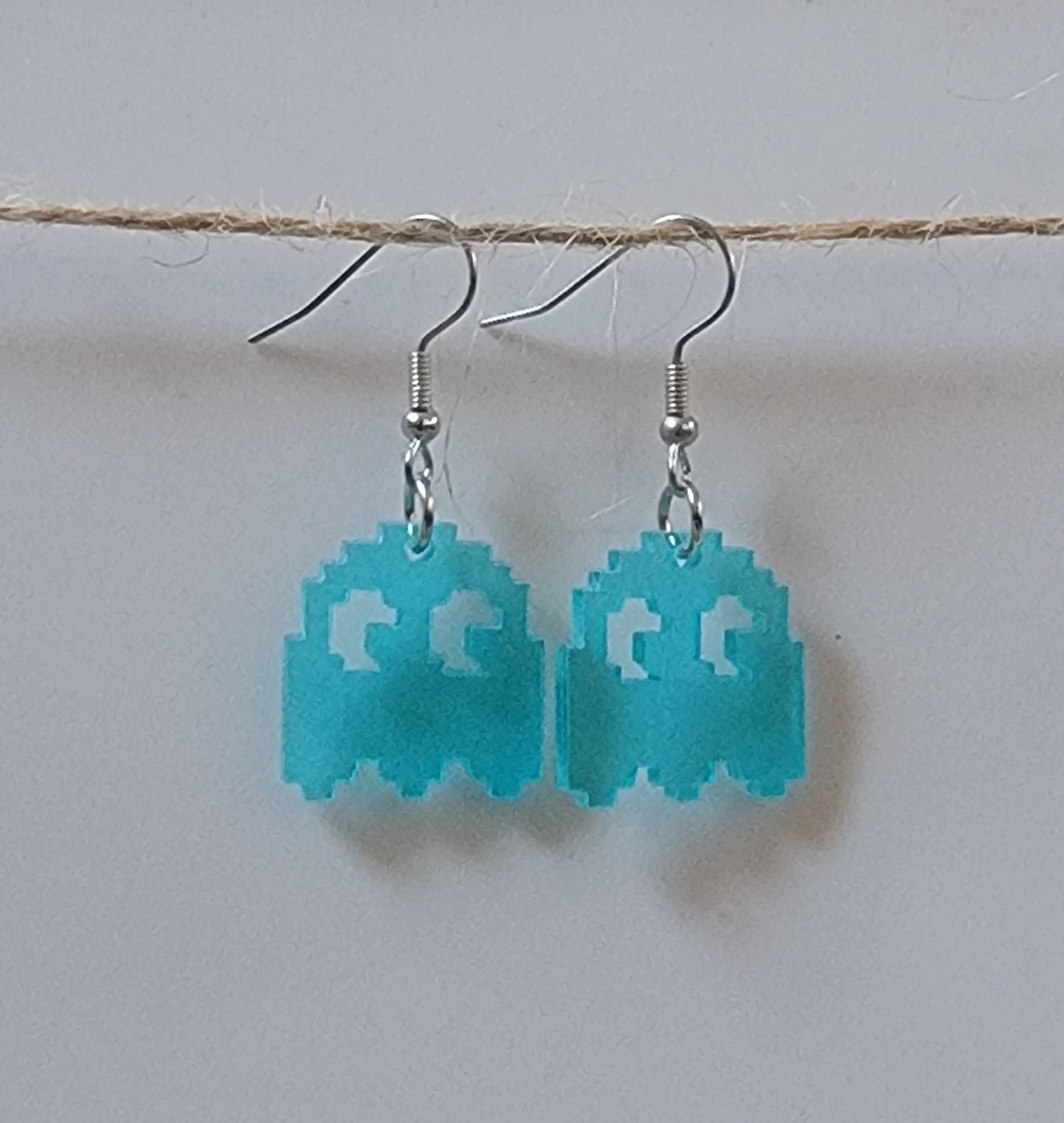 Acrylic Cut Out Pac Man Drop Hook Earrings Hypoallergenic Ear Wires Novelty