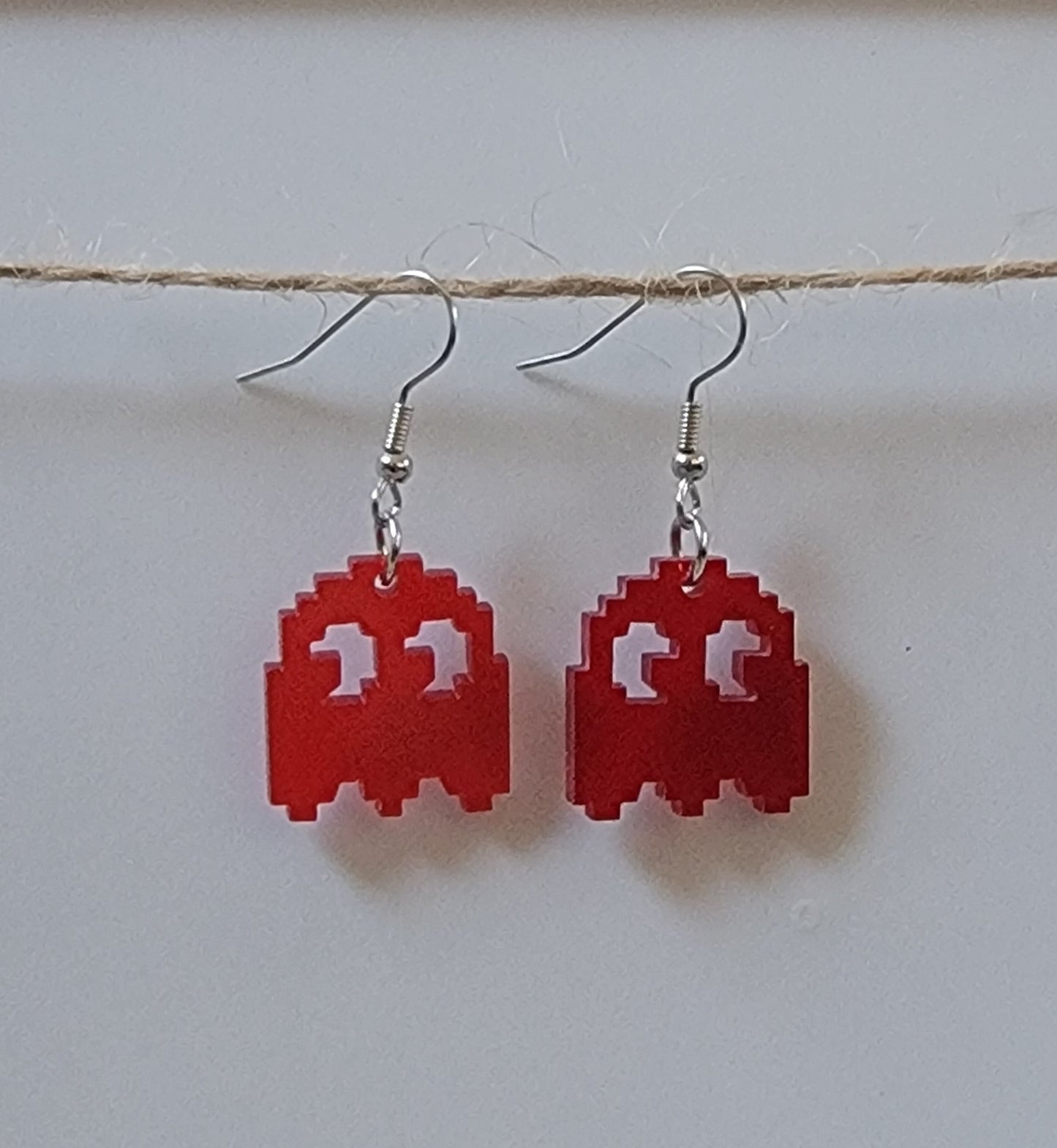 Acrylic Cut Out Pac Man Drop Hook Earrings Hypoallergenic Ear Wires Novelty