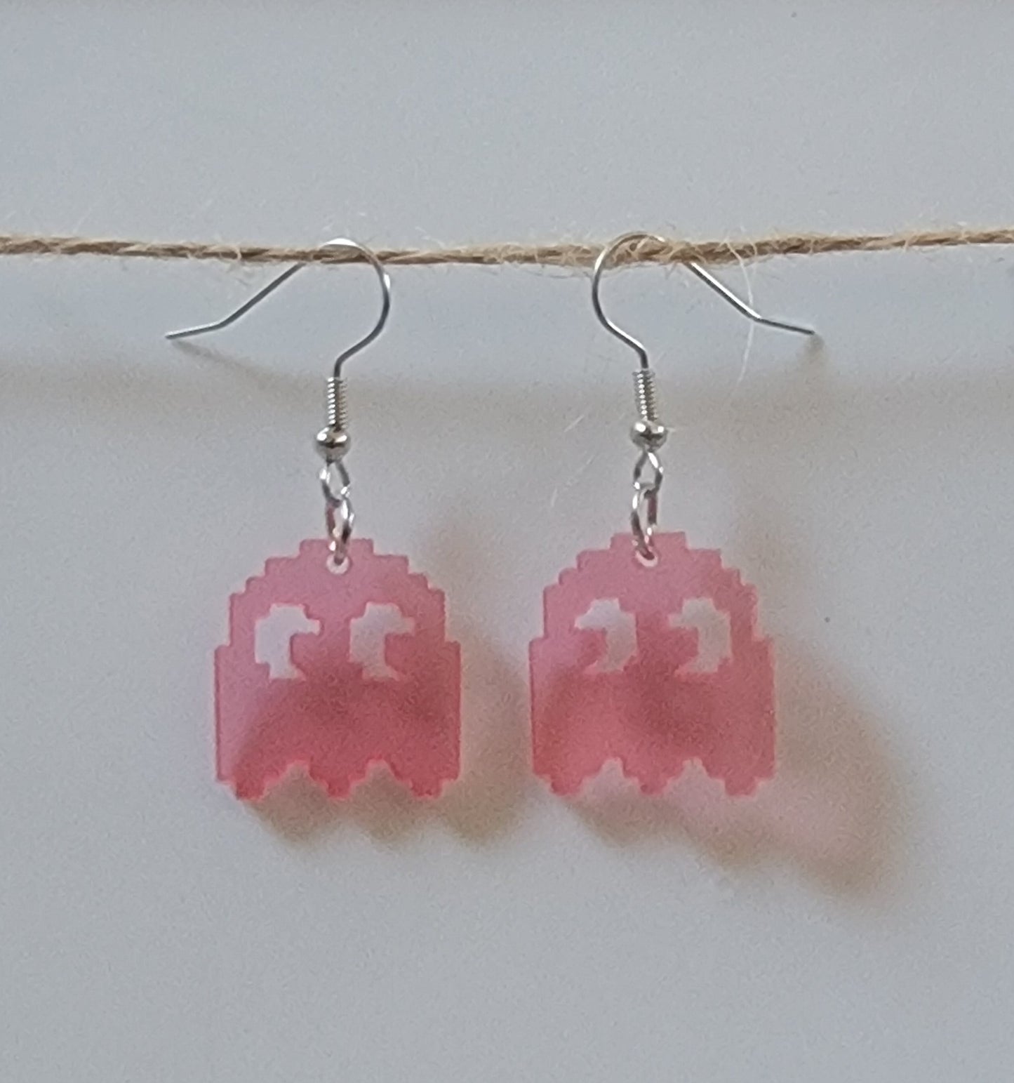 Acrylic Cut Out Pac Man Drop Hook Earrings Hypoallergenic Ear Wires Novelty