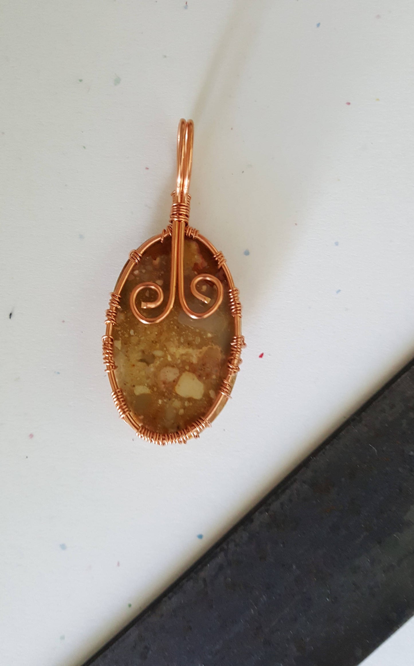 Pure Copper Twisted Wire Tree of Life Pendant Wrapped Wire Oval Shaped Brown Red Picture Jasper