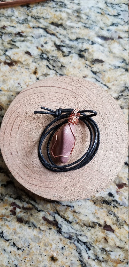 Pure Copper Twisted Wire Pendant Wrapped Wire Wonderstone Rhyolite Polished