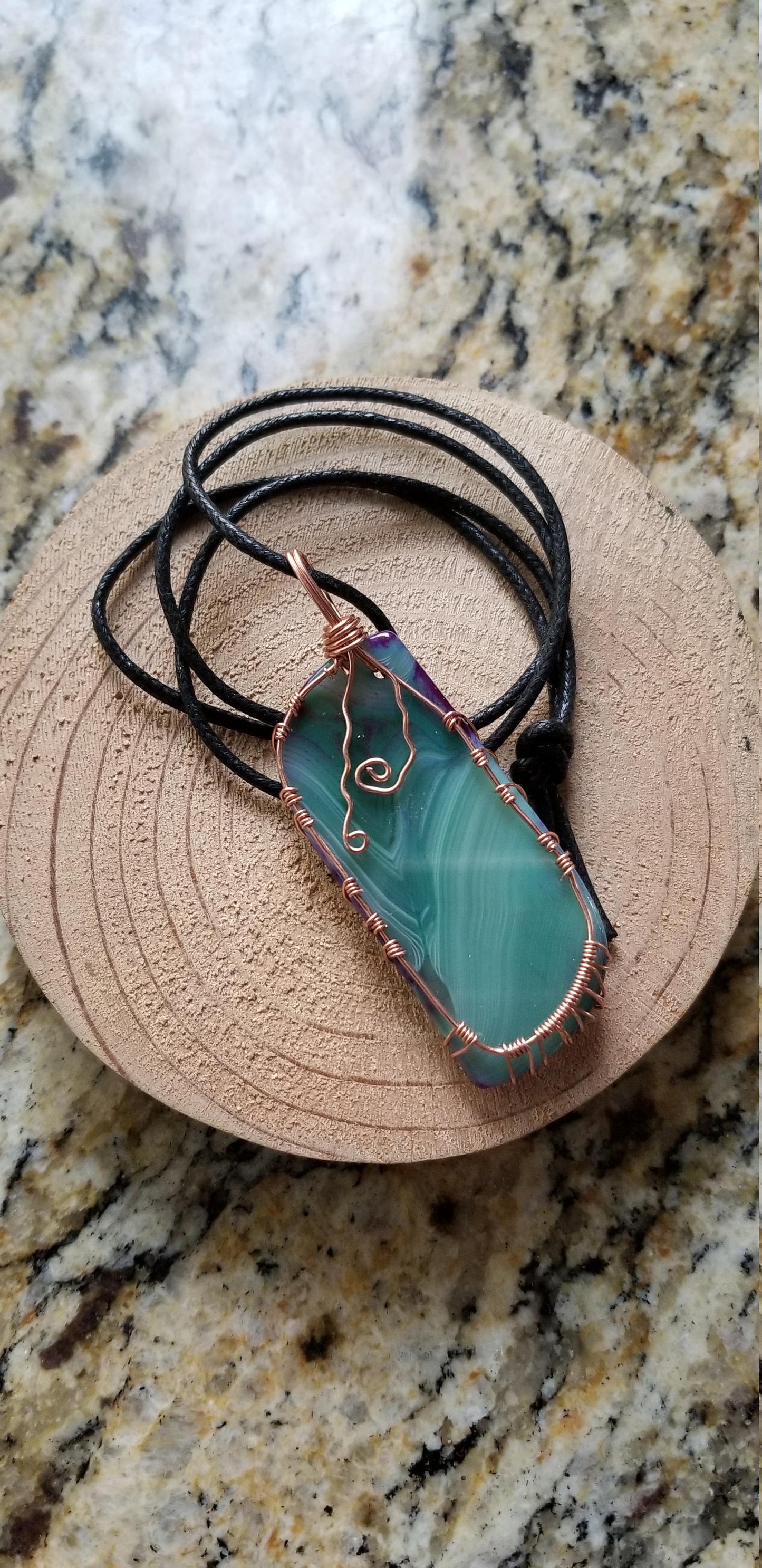 Pure Copper Twisted Wire Tree of Life Pendant Wrapped Wire Oblong Shaped Blue Green Quartz