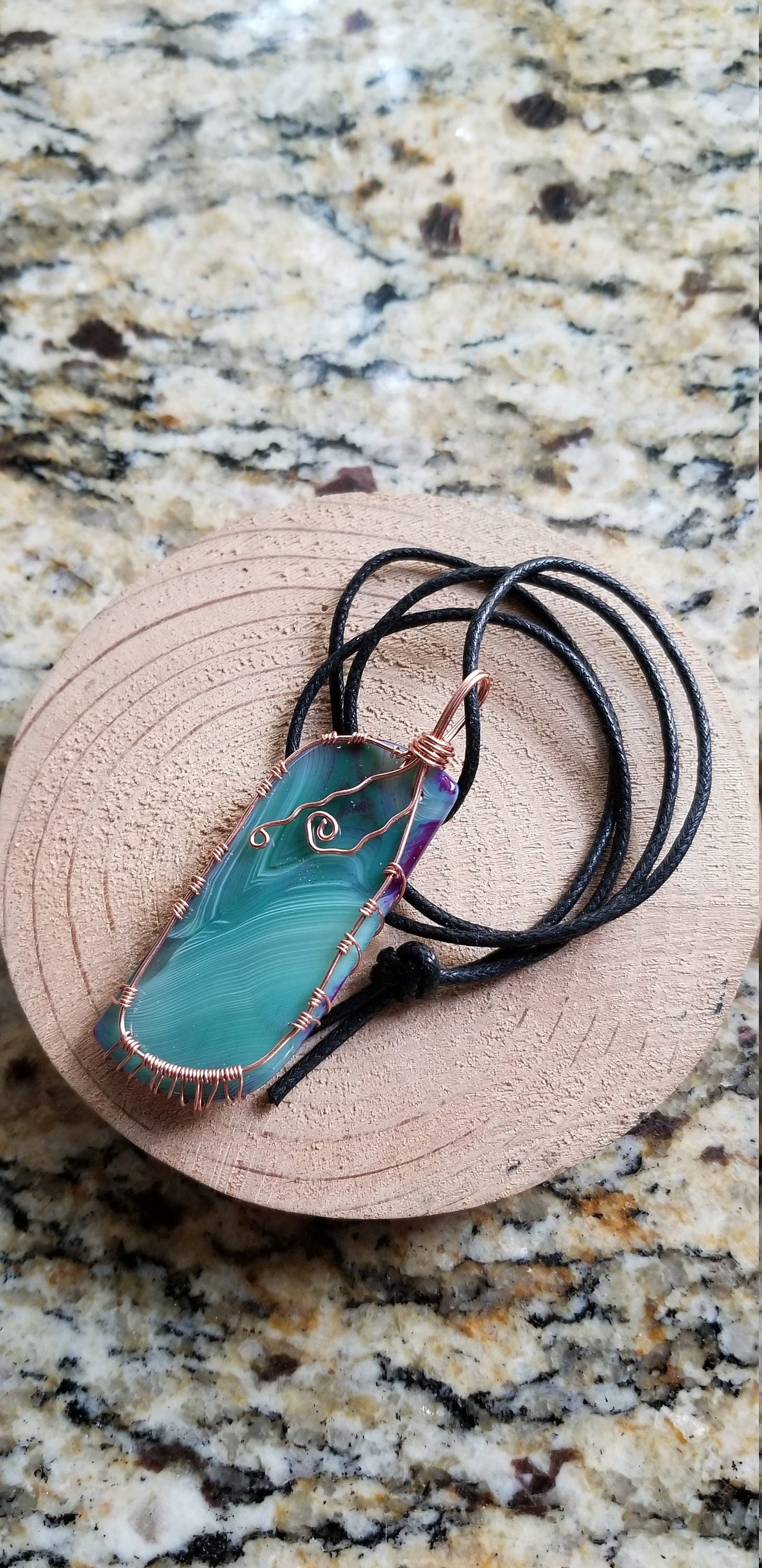 Pure Copper Twisted Wire Tree of Life Pendant Wrapped Wire Oblong Shaped Blue Green Quartz