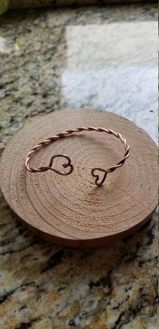 Pure Copper Wire Twist Cuff Bracelet Handmade With Heart