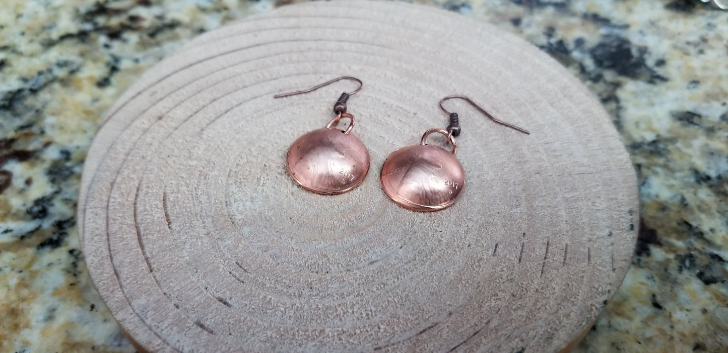 Domed Copper Penny Drop Earrings Patinaed Copper Nickel Free Hooks Penny