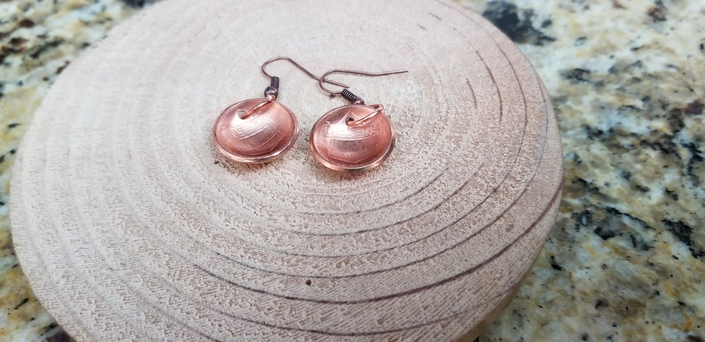 Domed Copper Penny Drop Earrings Patinaed Copper Nickel Free Hooks Penny