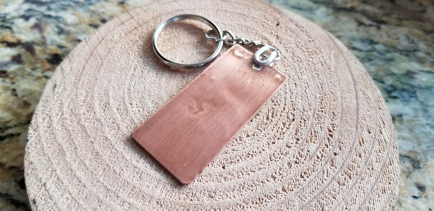 Copper Soldered Hand Cut Dandelion Flower Rectangular Split RIng Key Chain