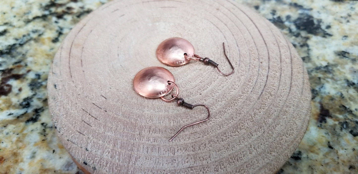 Domed Copper Penny Drop Earrings Patinaed Copper Nickel Free Hooks Penny