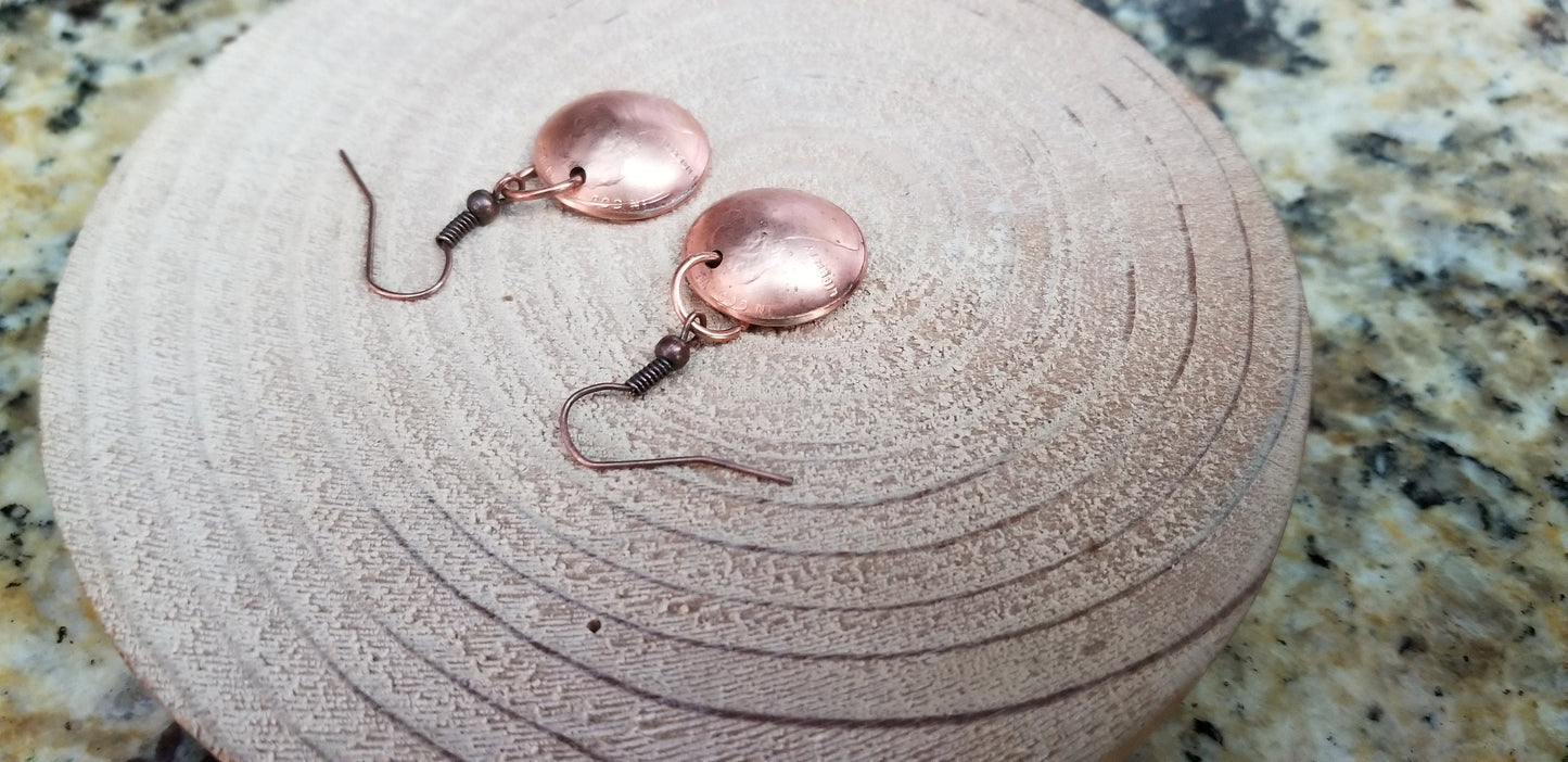 Domed Copper Penny Drop Earrings Patinaed Copper Nickel Free Hooks Penny