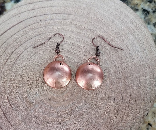 Domed Copper Penny Drop Earrings Patinaed Copper Nickel Free Hooks Penny