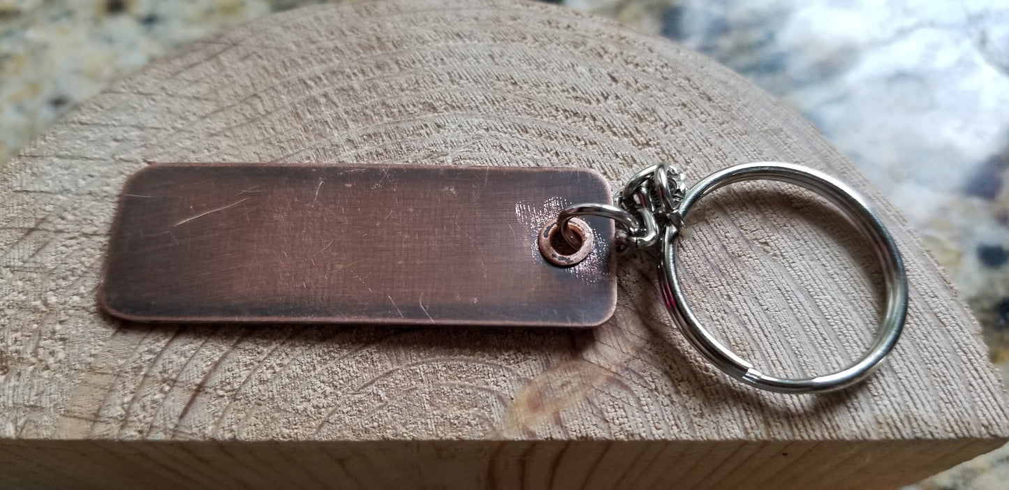 Copper Hand Cut Etched "Introvert" Rectangular Split RIng Key Chain