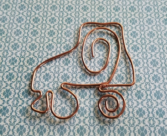 Copper Wire Twisted Bookmark Place Holder Paperclip Stylized Roller Skate