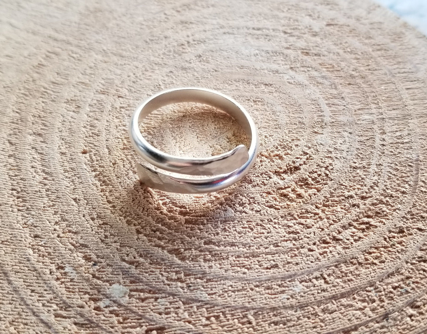 Sterling Silver Half Round Wrap Band Ring Size 10 Adjustable