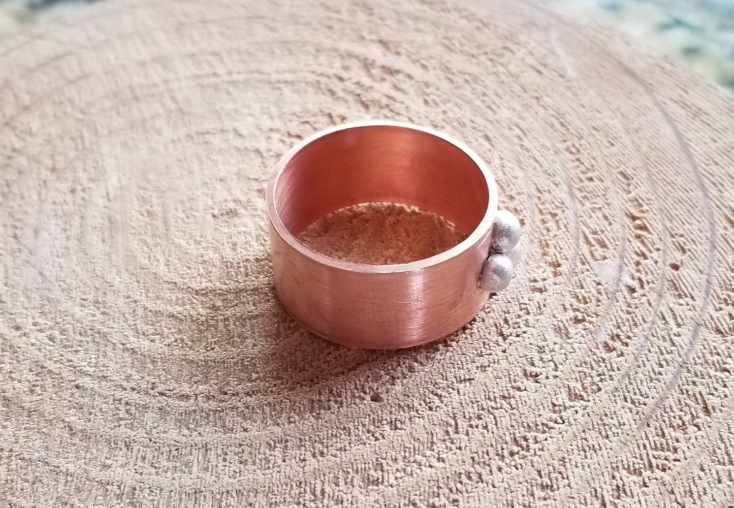 Recycled Copper Pipe Wide Band Ring 18 Gauge Steampunk Silver Granules Women's Size 10.5