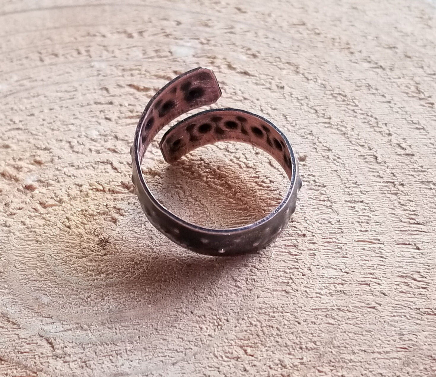 Pure Copper Wrap Textured Patinaed Adjustable Ring Women's Size 7.5 to 8.5