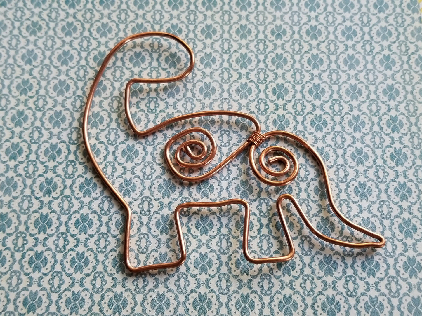 Copper Wire Twisted Bookmark Place Holder Paperclip Stylized Dinosaur