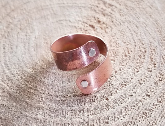 Pure Copper Wrap Patinaed Heat Treated Adjustable Ring Women's Size 7.5 to 8.5