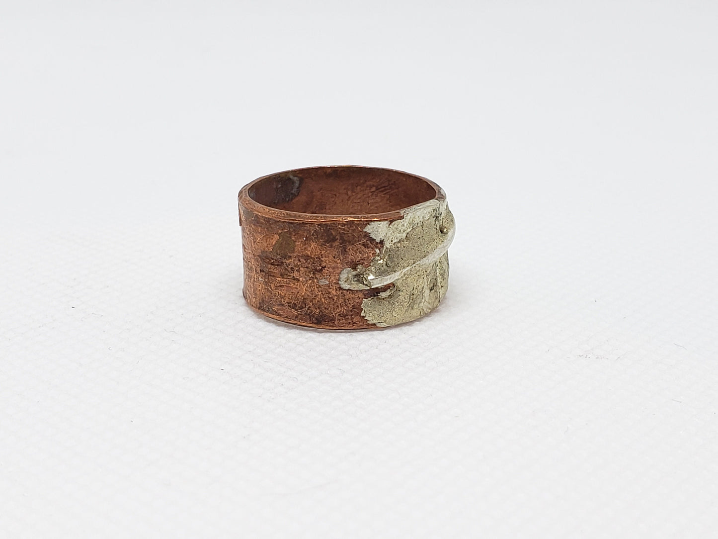 Recycled 18 Gauge Copper Wide Band Ring Abstract Silver Patina Women's Size 7.5