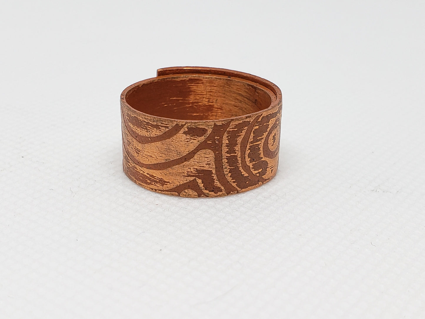 Pure Copper Sheet Wrapped Wide Band Ring Etched Steampunk Women's Size 9.75