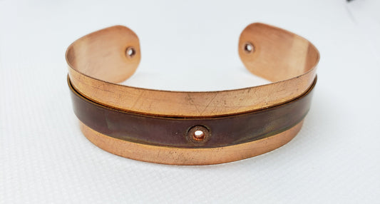 Copper Tube Riveted Grommet Cuff Bracelet Heat Patina