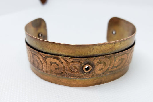 Copper Tube Riveted Grommet Cuff Bracelet Heat Patina Etched Copper