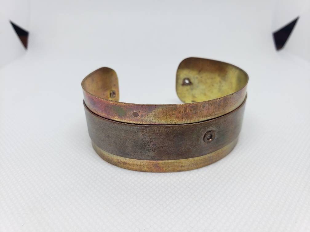 Copper Tube Riveted Grommet Cuff Bracelet Heat Patina