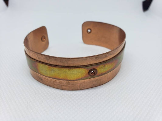 Copper Tube Riveted Grommet Cuff Bracelet Heat Patina Handmade