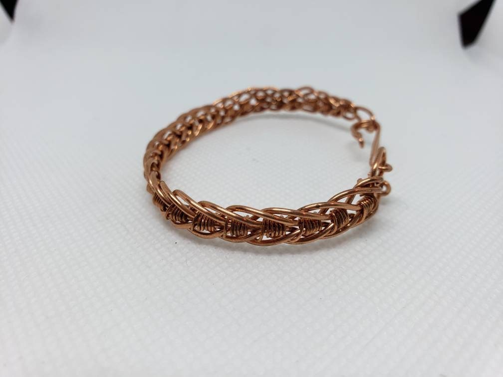 Pure Copper Wire Twist Braided Woven Bangle Bracelet Handmade With Clasp