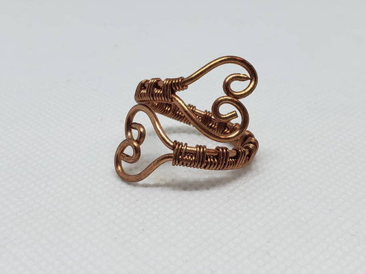 Pure Copper Wire Wrapped Heart Coiled Ring Adjustable 8 to 10