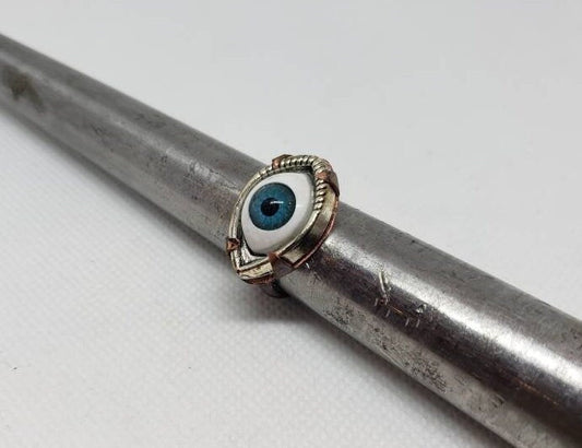 Copper Tab Set Eyeball Steampunk Ring Women's Size 9.75 Halloween Handmade