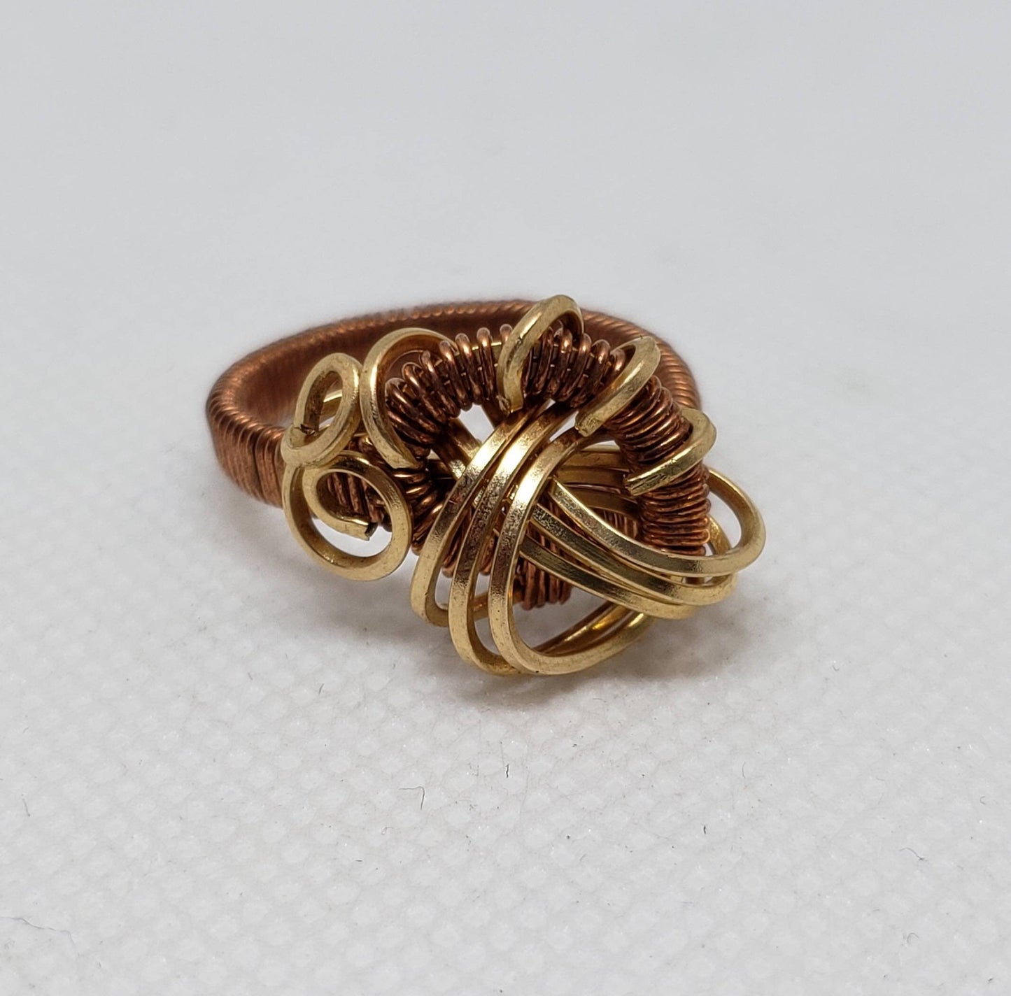 Round Copper and Square Brass Wire Wrapped Ring Women's Size 8 3/4 Elegant Wrap