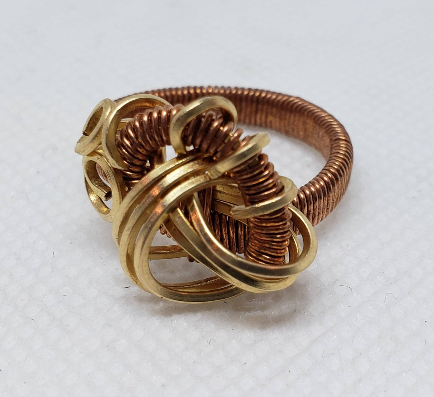 Round Copper and Square Brass Wire Wrapped Ring Women's Size 8 3/4 Elegant Wrap