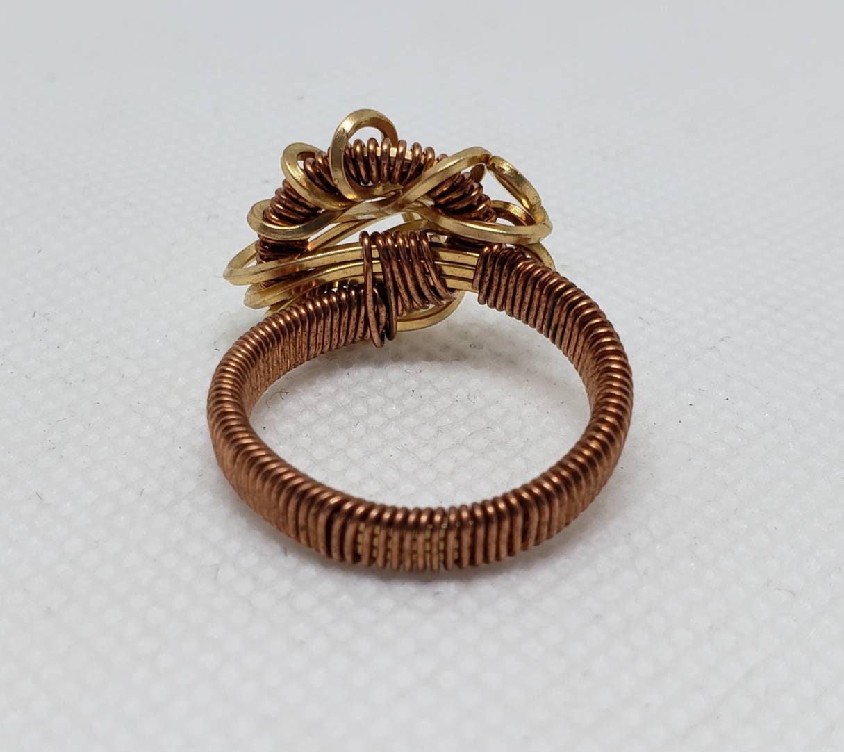 Round Copper and Square Brass Wire Wrapped Ring Women's Size 8 3/4 Elegant Wrap