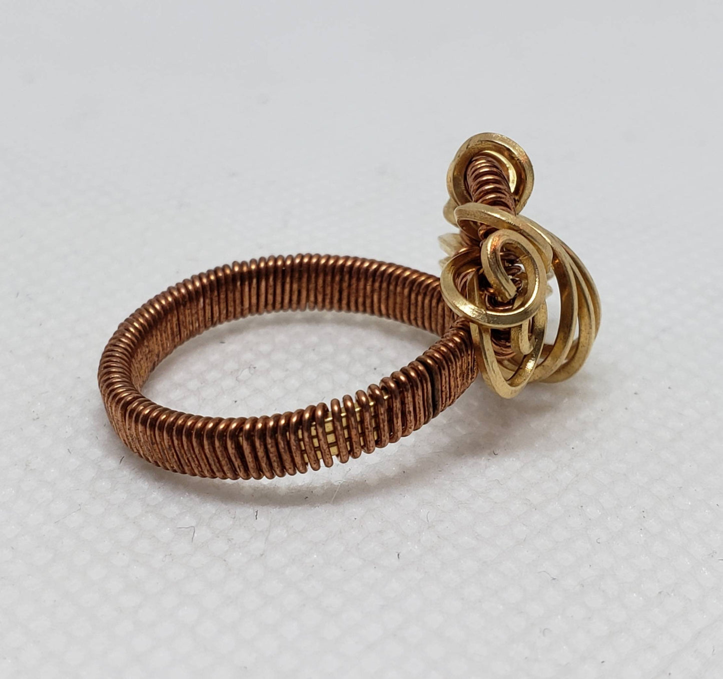 Round Copper and Square Brass Wire Wrapped Ring Women's Size 8 3/4 Elegant Wrap