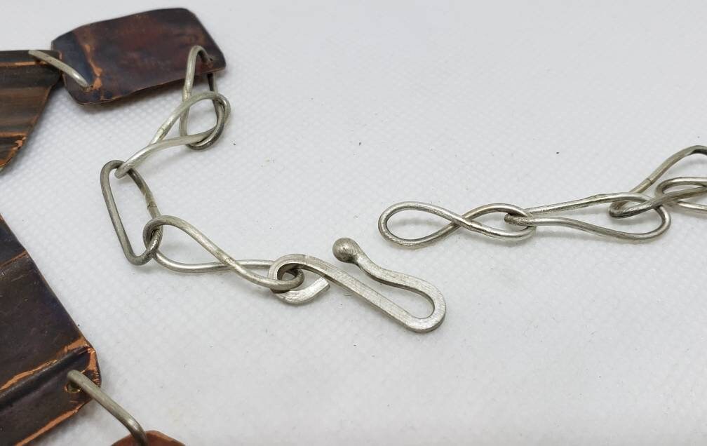 Sterling Silver and Folded Copper Necklace Patina Statement Piece 20 Inches Adjustable