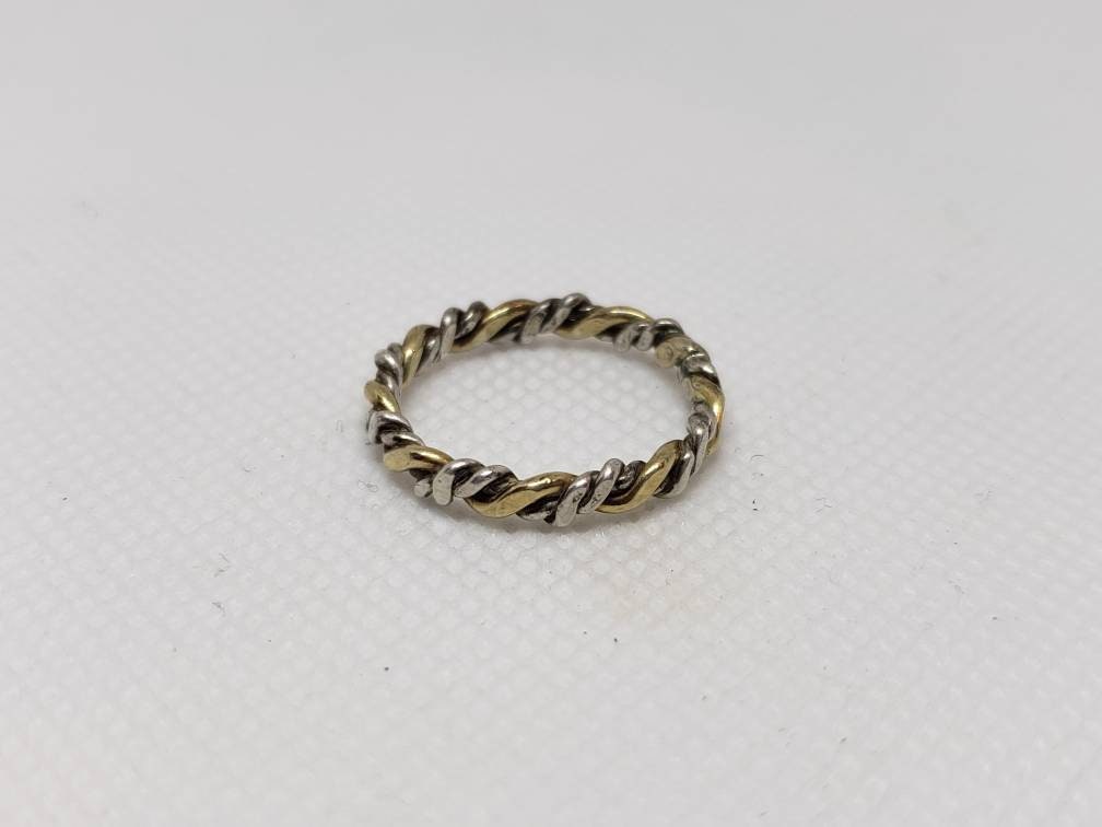 Sterling and Brass Wire Wrapped Ring Women's Size 6.5 Simple Elegant Twist