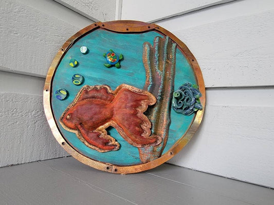 Fish Bowl Aquarium Wearable Wall Art Copper Polymer Clay Brooch Pins Earrings Lights