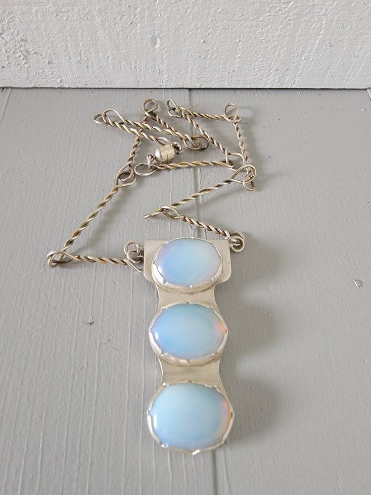 Translucent Moonstones Set In Sterling Silver Completely Hand Fabricated Sterling Chain Magnetic Clasp Necklace