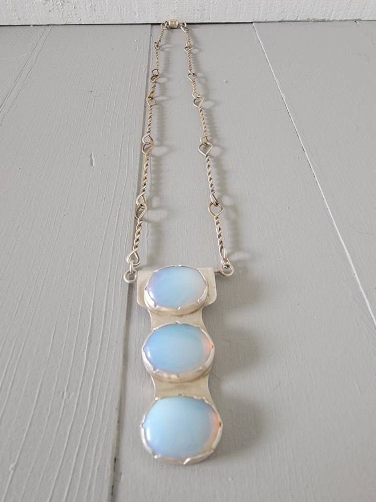 Translucent Moonstones Set In Sterling Silver Completely Hand Fabricated Sterling Chain Magnetic Clasp Necklace