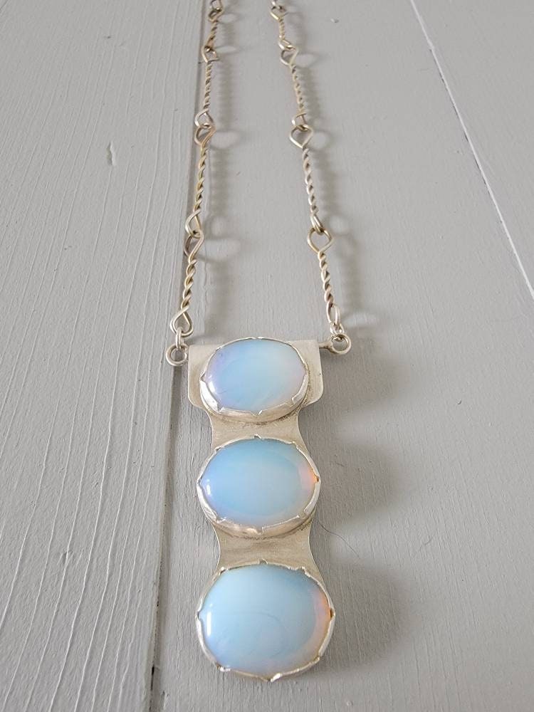 Translucent Moonstones Set In Sterling Silver Completely Hand Fabricated Sterling Chain Magnetic Clasp Necklace